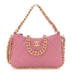 Lambskin Quilted Chain Around Top Handle Mini Bag Pink
