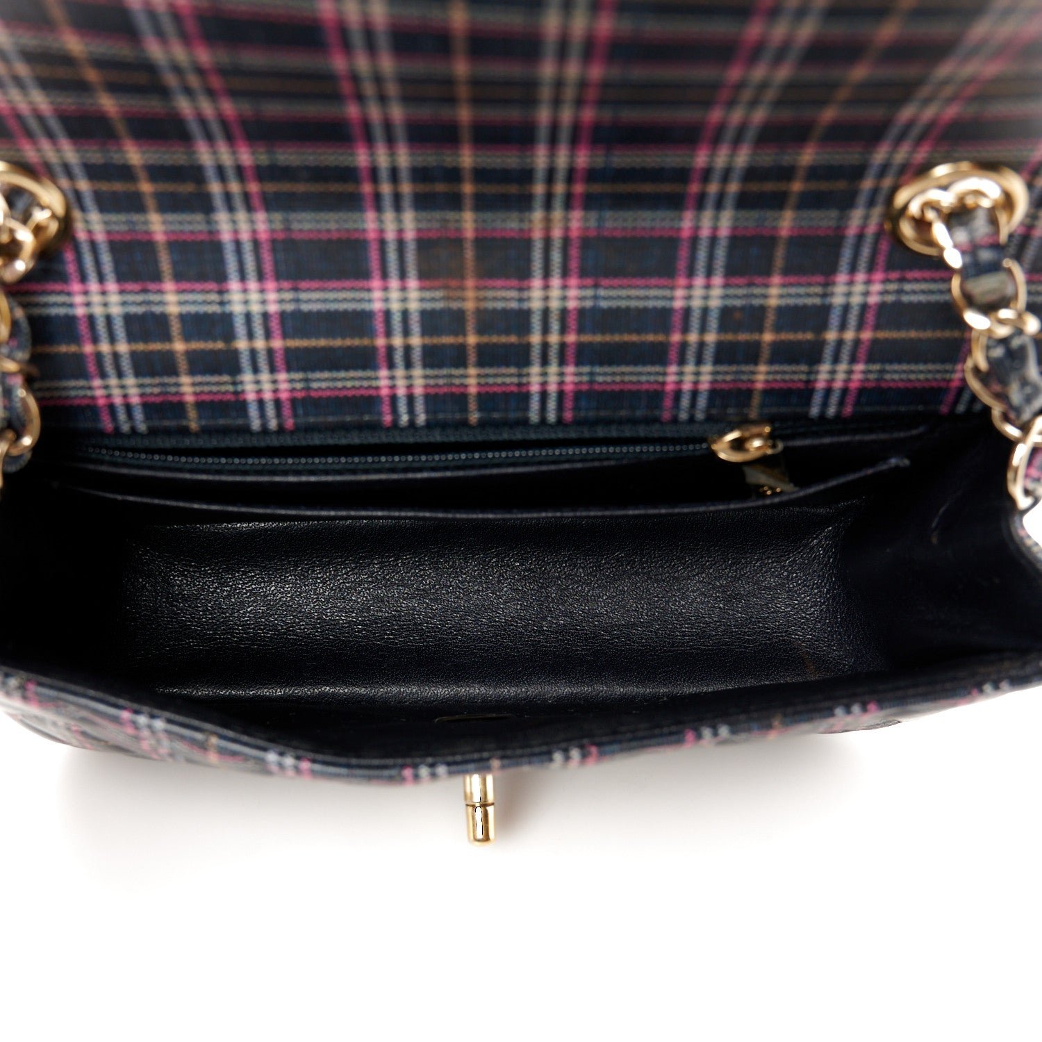 Calfskin Quilted Plaid Printed Small Single Flap Navy Multicolor - Image 5