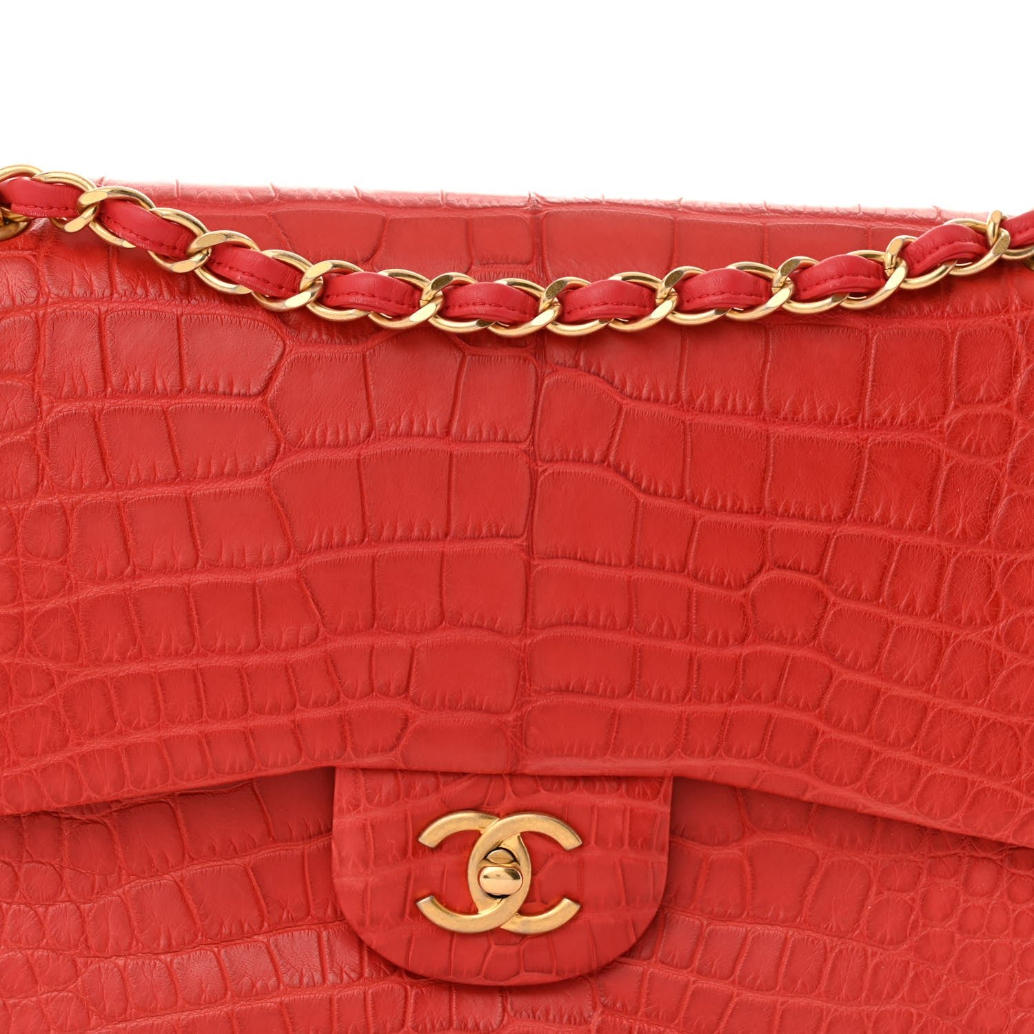 Matte Alligator Jumbo Double Flap Red - Image 8